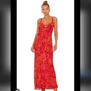 Free People Mystical Mindset Printed Dress in Scarlett Combo Size Medium $128